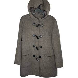 J Jill Wool Angora Toggle‎ Buttons Gray Tan Coat Size Small Pockets Hood